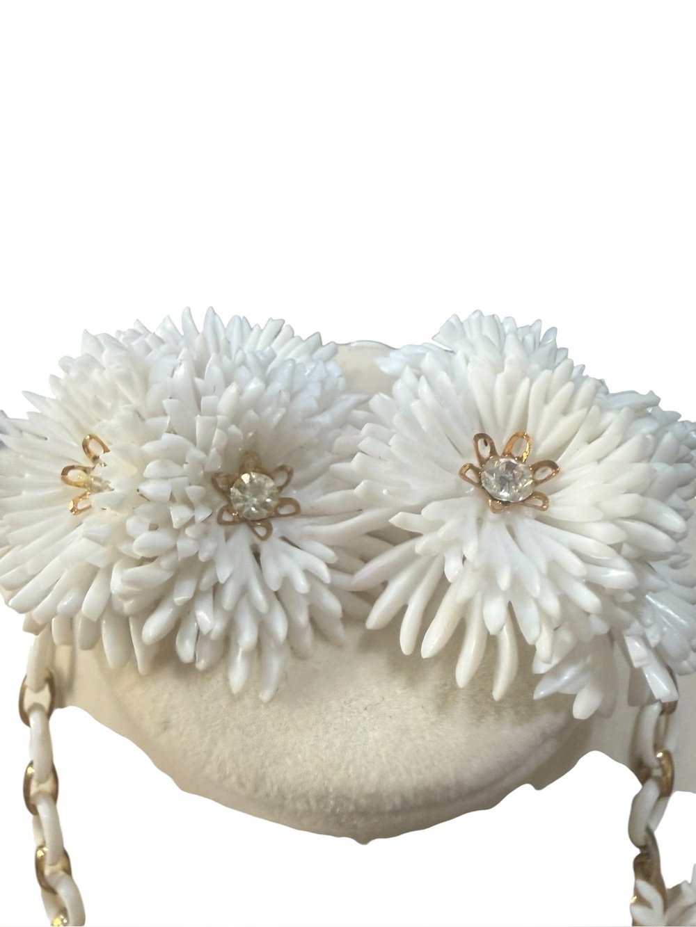 Vintage Lisner White Floral Statement Necklace & Earrings Demi Parure - Picture 5 of 9